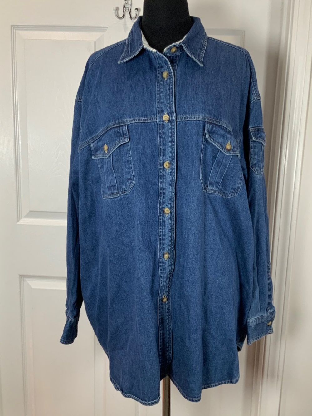 Vintage Bill Blass Plus Size Denim Shirt Jacket Oversized Utility 100% Cotton 2X